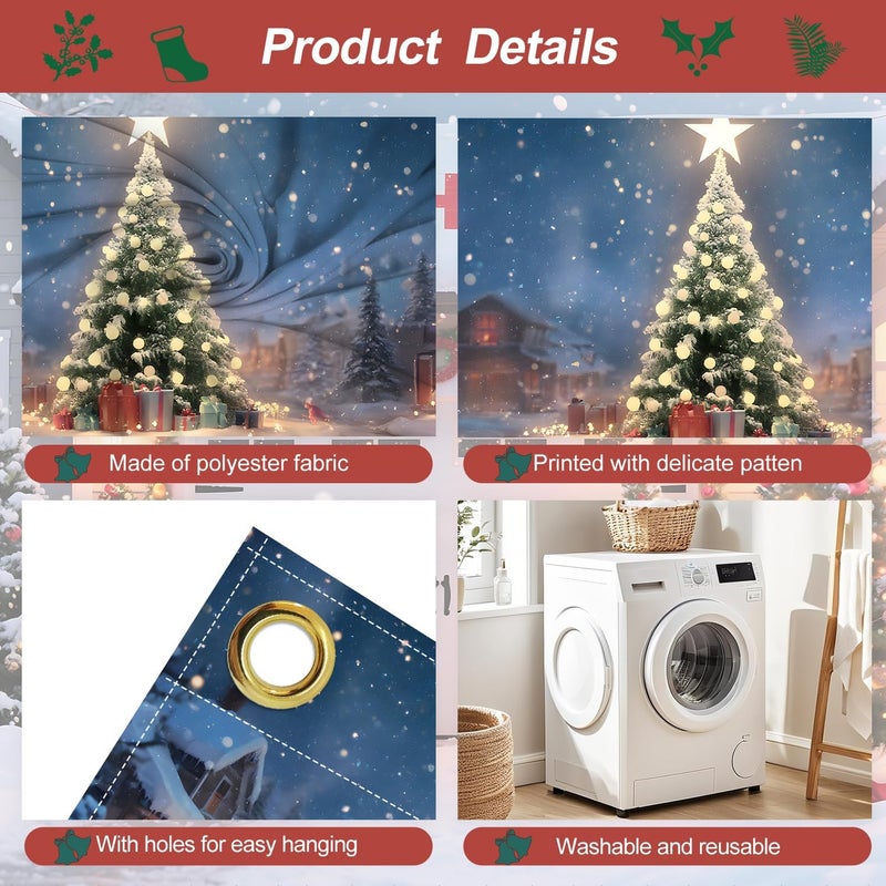 ANNA QUEEN Christmas Garage Door Banner 6x13FT, Night Village Christmas Tree Scene, Large Holiday Garage Door Cover for Outdoor Xmas Decorations, Winter Wonderland House Front & Driveway Decor - Image 3